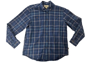 Gander Mountain Mtn Size M 100% Cotton Men's Long Sleeve Shirt Blue Plaid