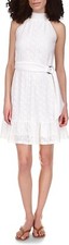 MICHAEL KORS NWT Women's Eyelet Mock-Neck Mini Short Dress White Size XL $140