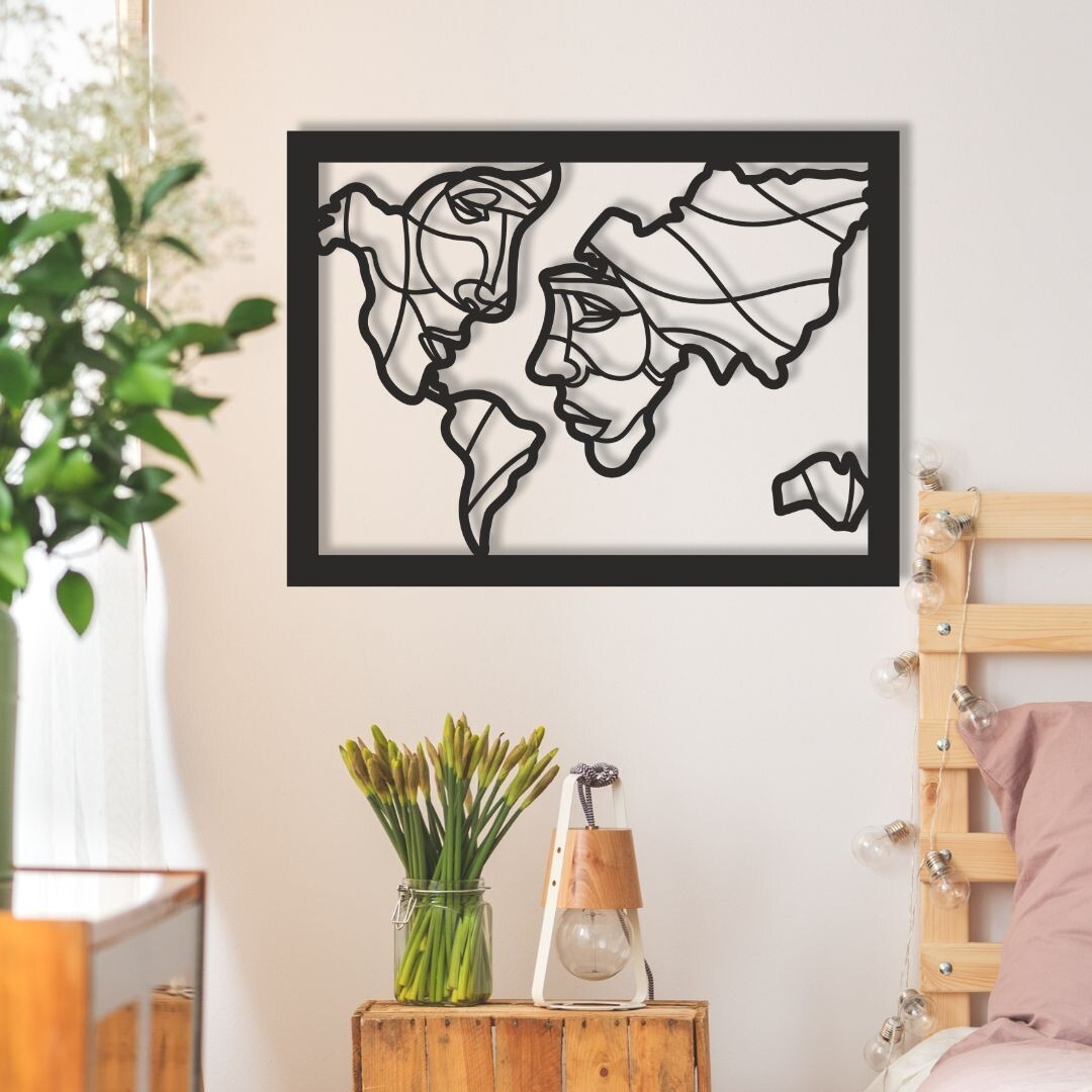 Cuadro 30x40 Corte laser Arte Moderno en Madera Minimalista Mapa Mundi Pareja