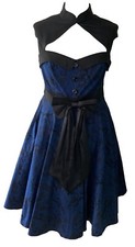 Bleu Noir 1950s Vintage Swing Robe Découpe Papier Rockabilly Taille UK 12 14 16