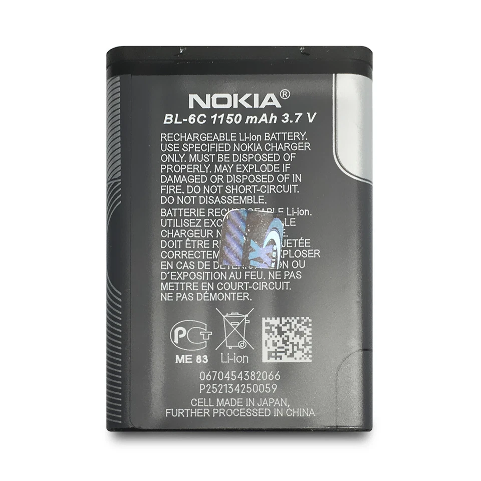 Batería de iones de litio genuina Nokia BL-6C 3,7 V 1150 mAh para teléfono 2110 2115i 2116 Foto 3 de 4