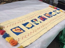 Vintage Cotton Hand Hooked Mexican Rug,Runner, Carpet