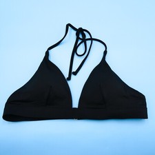 Victorias Secret Medium Black Smooth Triangle Halter Plunge Lined Bikini Top New