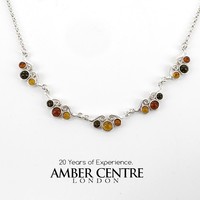 Italian Style Silver Necklace With Assorted Amber Beads | N091 | Rrp £80 Italian Style Silver Necklace With Assorted Amber Beads | N091 | Rrp £80