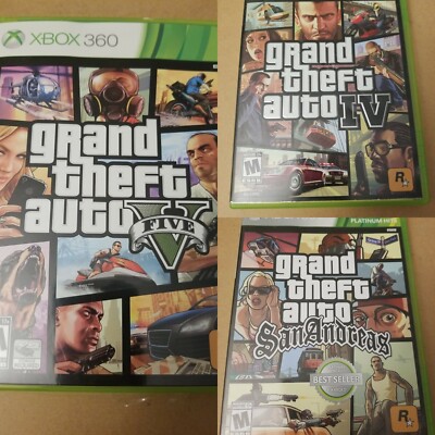Lot of 3 Grand Theft Auto games XBOX 360 IV, V, and San Andreas EUC