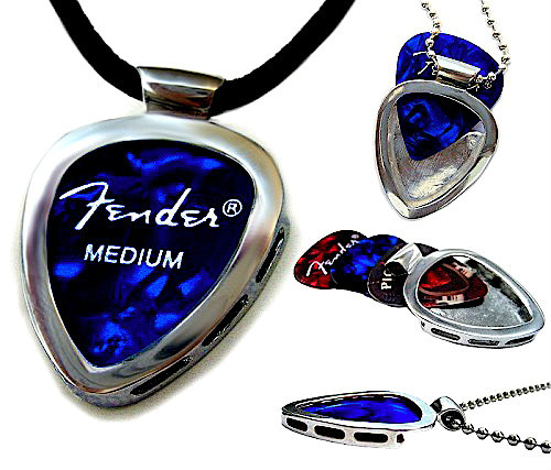 PICKBAY Guitar PICK Holder Pendant + Leather Necklace Set Stainless Steel Orig