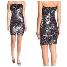 NEW Jump Apparel Juniors 3/4 Sequin Strapless Mini Cocktail Dress NWT Silver