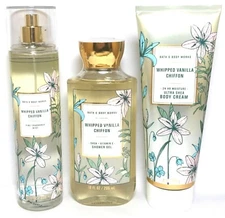 Bath and Body Works 3 Pc WHIPPED VANILLA CHIFFON Mist-Gel-Cream ~ FREE SHIPPING