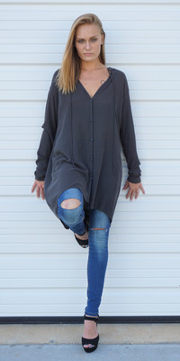 Freeloader Grey Oversized Long Sleeve Tunic | Button Down S  FD5091