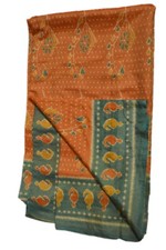 FNC Vintage Orange Sarees Sambalpuri Woven Ikat Print Art Silk Sari Fabric 5Yd