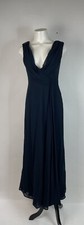 Tadashi Shoji draped Navy Blue Chiffon Dress Embellished Shoulder Gown 2