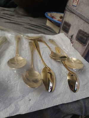 Farberware * BREEZE Stainless Gold Glossy Flatware All 21 Total See Pictures 