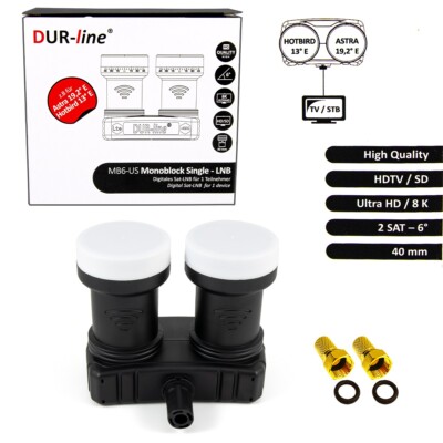 DUR-line Monoblock Single LNB 6° Astra 19,2°E + Hotbird 13°E - Full HD 4K 8K NEU