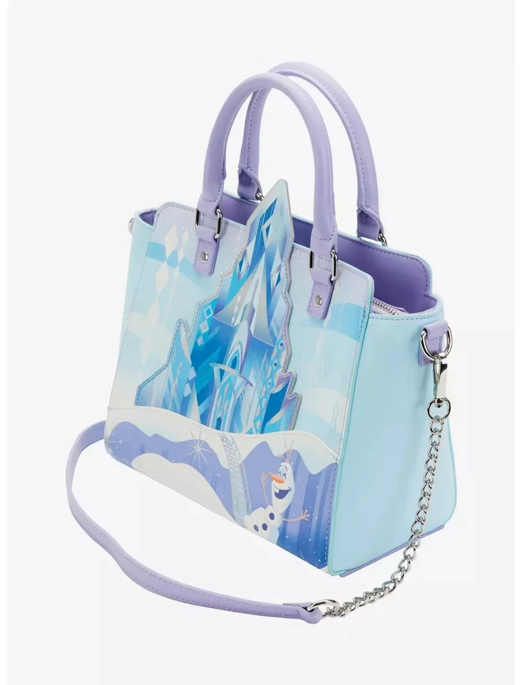 LOUNGEFLY DISNEY FROZEN ICE CASTLE SATCHEL BAG PURSE OLAF ANNA ELSA KRISTOFF NWT - Image 4 of 4
