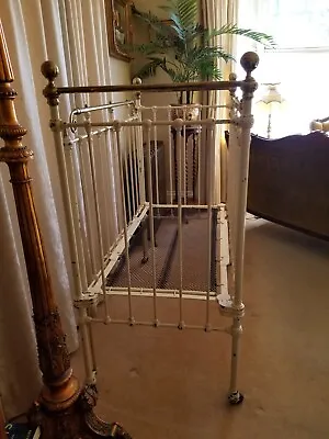 Buy Brass And Iron Antique Vintage Victorian Cot/Crib For Display Cream And Brass