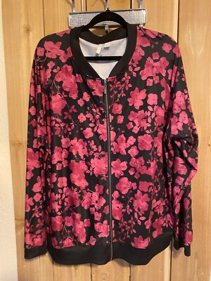 C Active Pink & Black Floral Long sleeve Light weight jacket 22/24 NWOT