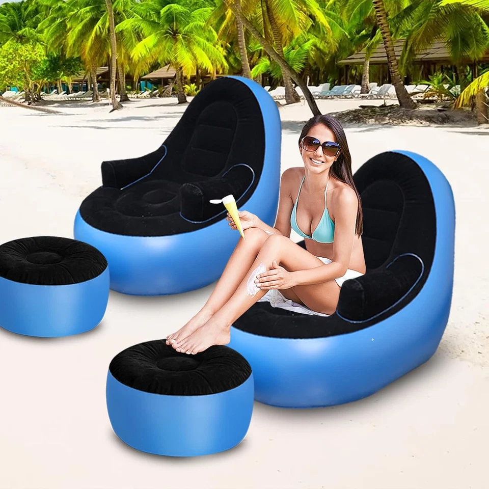 Inflatable Couch with Armrest＆Ottoman Blow up Lounger Chair Folding Air Chair - Image 2 of 4
