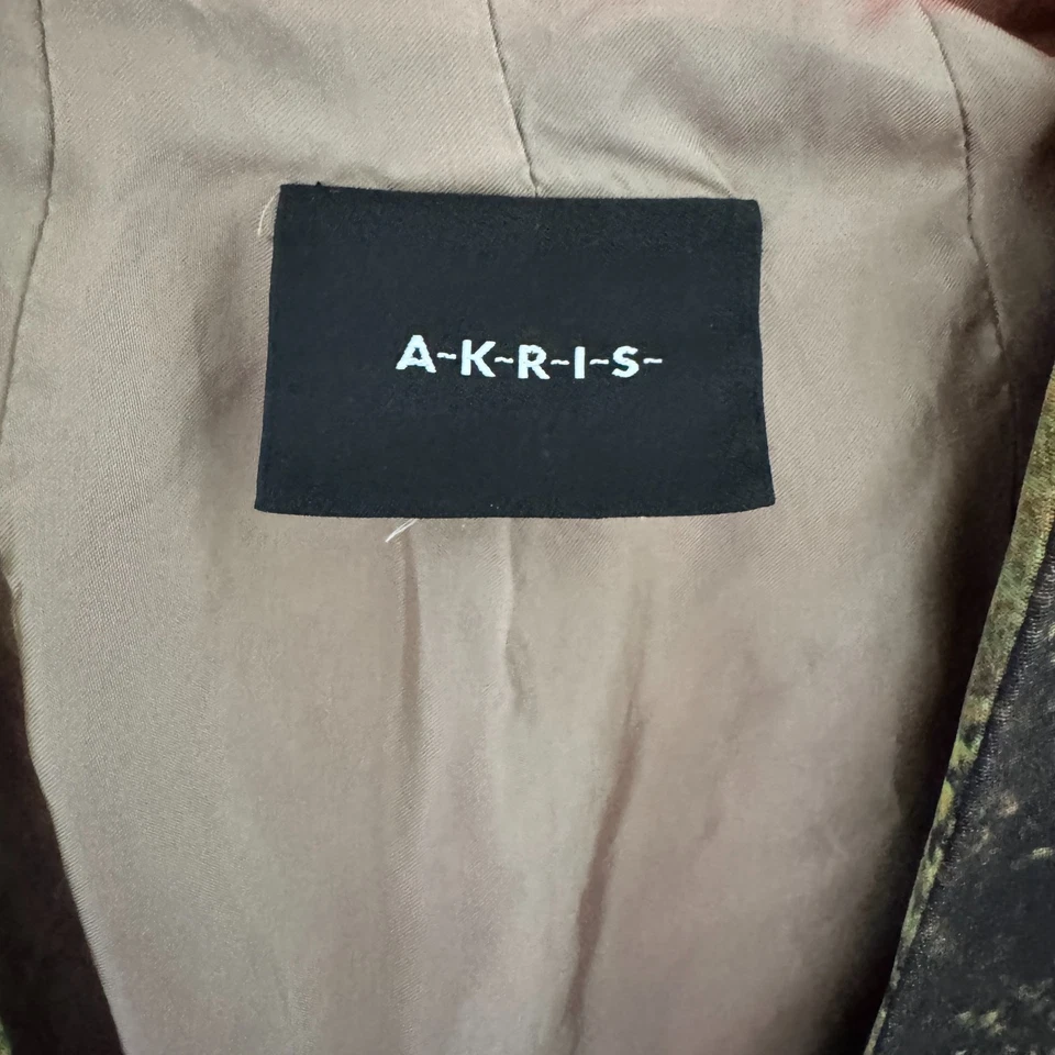 AKRIS Verde PAISAJE Estampado Completo 100% Seda Foto Gráfico Chaqueta Diseñador 6 Foto 3 de 4