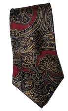 Christian D Men's Red Silk Paisley Necktie Made In USA Fabric Woven In Italy