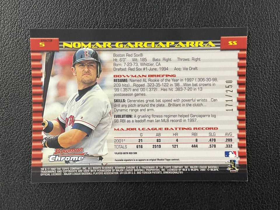 Bowman Chrome #5 Nomar Garciaparra X-Fractors 2002/250 Boston Red Sox Foto 2 de 2