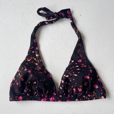 Vtg 60s 70s High Tide Swimwear Dark Floral Bikini Top Retro Mod Flower Power