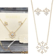 Nadri CZ Snow Flake Cluster Pendant Necklace  Stud Earrings Set, Goldtone, NWT