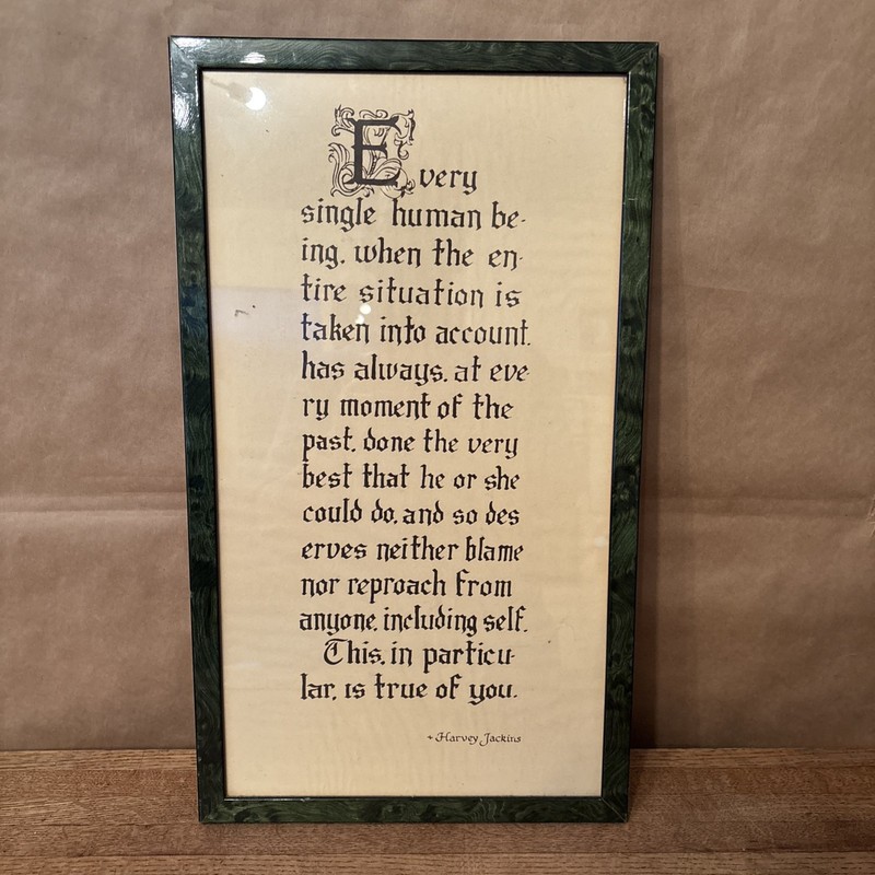 Framed Calligraphy Artwork Harvey Jackins