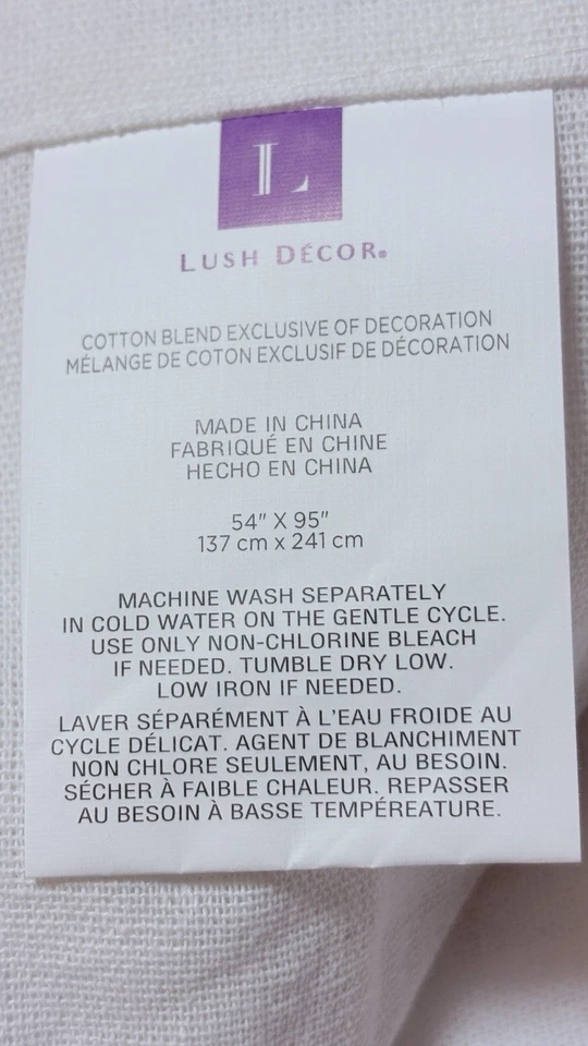 Lush Décor Rosalie Lace Trim Curtains Set 2 Panels 54x95 White Cotton Blend New - Image 3 of 4