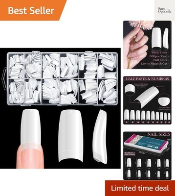 Perfect Length 500 Pcs Acrylic Nail Tips - 10 Sizes for Salon Quality Results