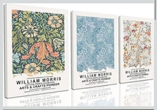 William Morris Wall Art Set of 3 Vintage Flowers Pattern 16x24Inch Canvas Green