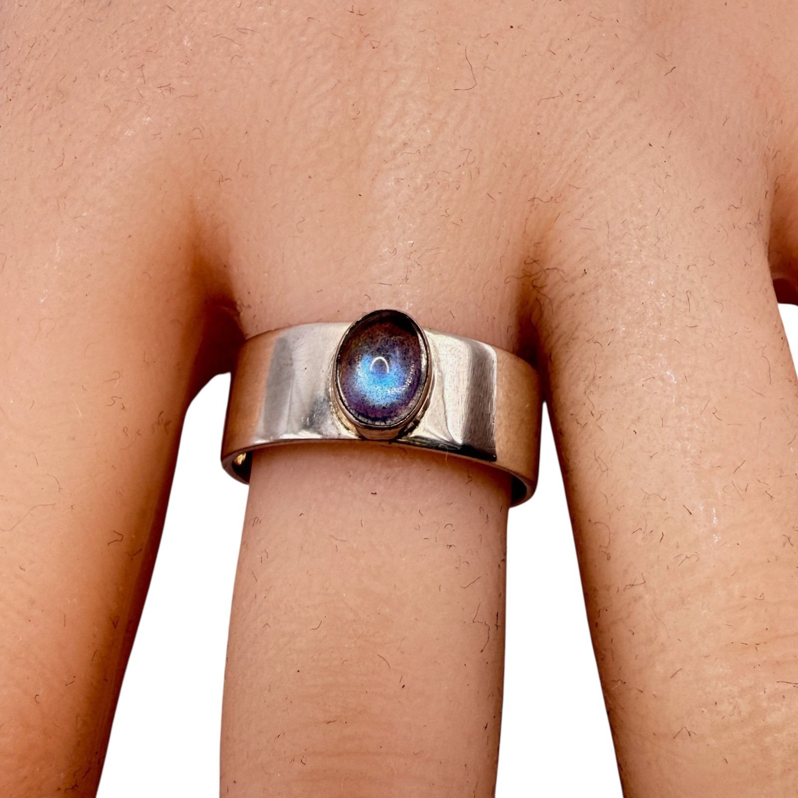 Genuine Natural Labradorite Solid Silver Band Uni… - image 12