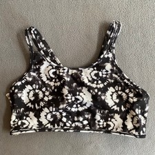 Athleta Girl Reversible Shelf Bikini Top Girls XXL/16 Tie Dye Camo Black White