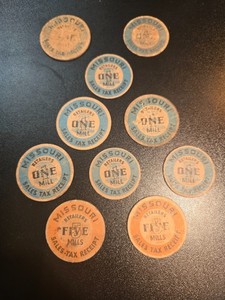 Missouri Retailers Sales Tax Receipt Tokens 1 Mill 5 Mills Vtg  Coins Cardboard