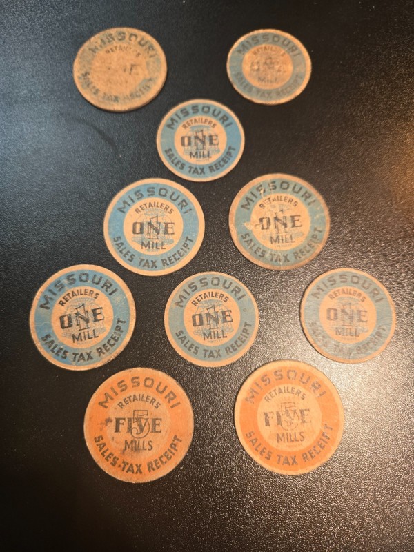 Missouri Retailers Sales Tax Receipt Tokens 1 Mill 5 Mills Vtg  Coins Cardboard