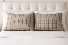 Lauren Ralph Lauren 2pc Lot Tartan Tan Green Purple Plaid Standard Bed Pillows