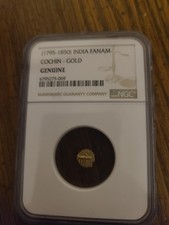 India Cochin Gold Fanam (1795–1850) NGC Genuine Historic Fractional Gold Coin