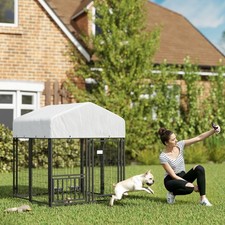 Dog Kennel with Rotating  Adjustable Bowls, 3.9' x 3.9' x 4.5'