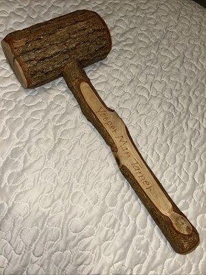 Primitive Wooden Mallet  Yooper Man Trainer  Man Cave Rustic Bark Humor