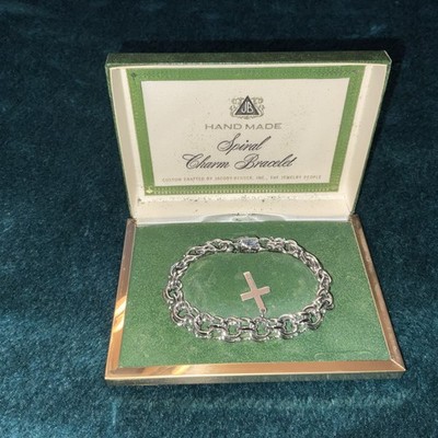 Sterling Silver JB Jacoby Bender Spiral Charm Bracelet Spiritual Cross Charm Box