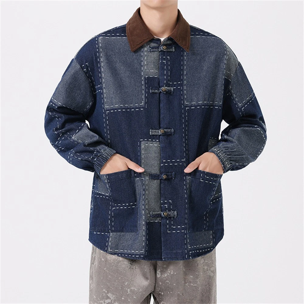 Mens Denim Jacket Jean Coat Slim Fit Casual Clothing Long Sleeve Buttons