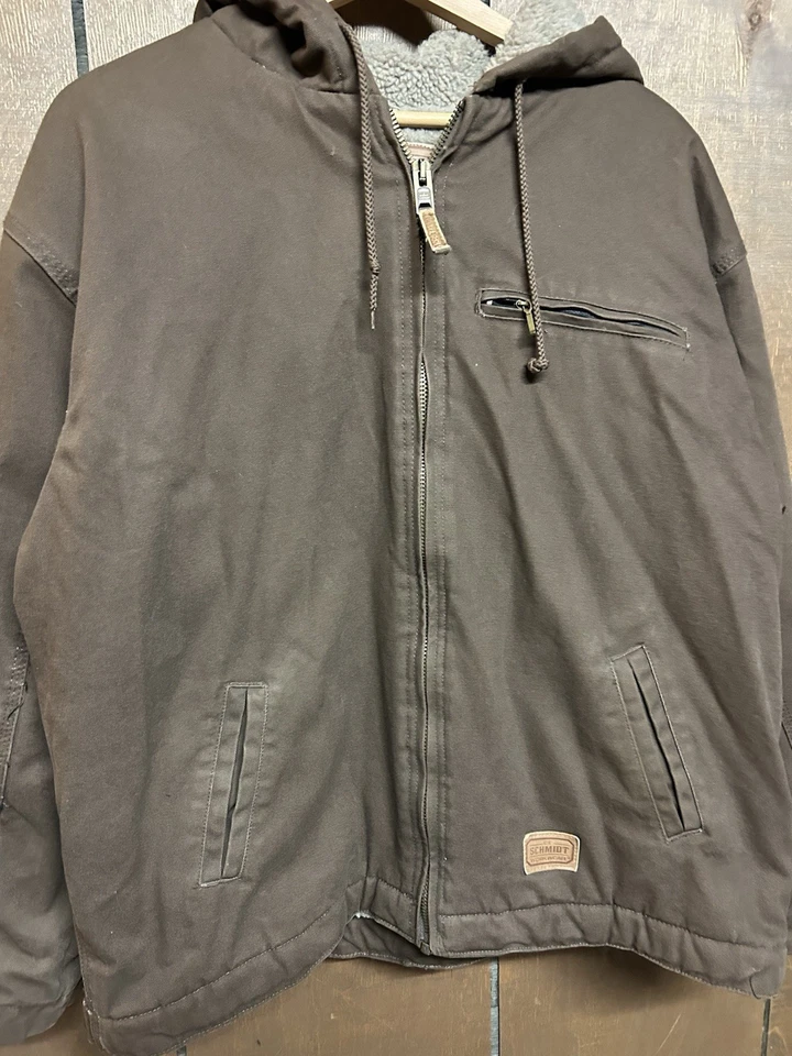 Schmidt Workwear Jacket Mens Medium Brown Sherpa Lined Hooded Full Zip Outdoor - Image 2 of 4