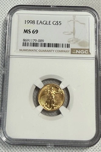 1998 $5 Gold Eagle NGC MS69 1/10 oz American Gold Coin