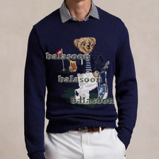 Autumn and Winter Men's Heavy Embroidery Bear Sweater Round Neck Casual Knitted