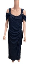 Alex Evening women's Dress 12p Long Gown With Slit Cold Shoulder 232902 Navy