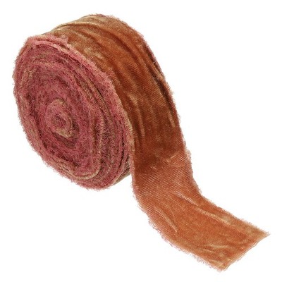 Samtband 1-1/2'' x 3 Stangen Vintage ausgefranst Handarbeit Ziegelrot