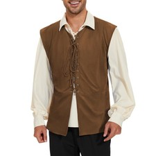 Pirate Vest Men Renaissance Costume Men Medieval Halloween Brown 2XL