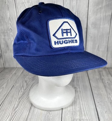 Mütze Kappe Hughes K Marke blau Made in USA Bohrflüssigkeiten Vintage 80er orange City