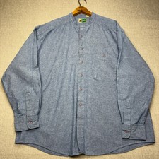 Johnny Cotton Shirt Mens XL Blue Chambray Mandarin Band Collar Cotton USA Made