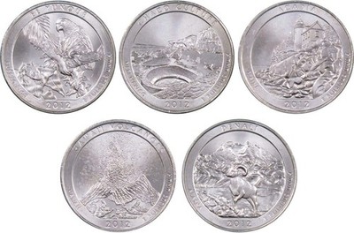 2012 P Quarter 5 Coin Set Clad Uncirculated Mint State 25c Collectible