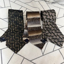 Haggar Silk Tie Lot of 3 OS Green Brown Geometric Striped Black Label Neckties